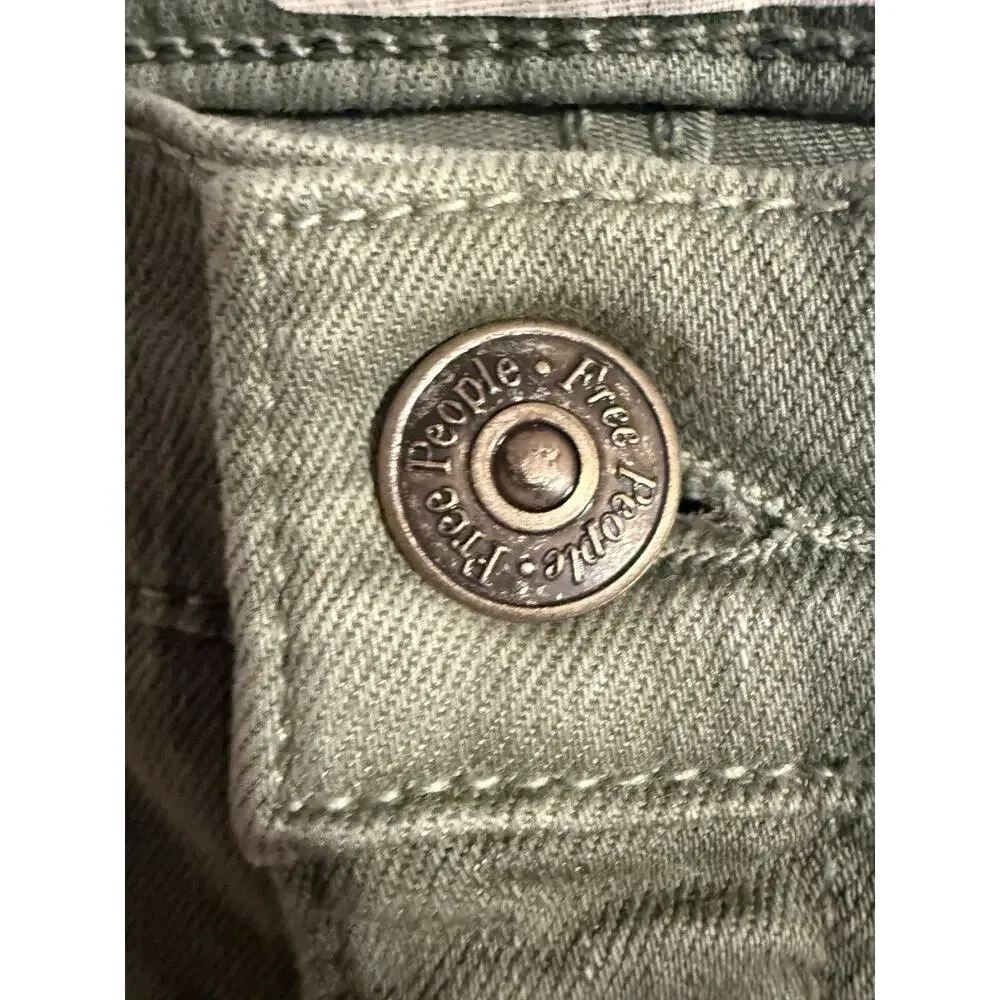 Free People 26in Women's Green Denim Skinny High Rise Distressed Button Sz 29
